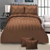 3 Pcs Pintuck & Cross Pleated Duvet Set - Brown